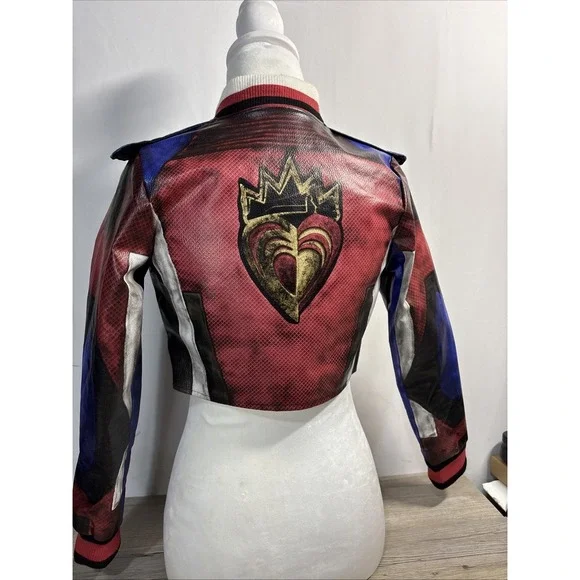 Disney Descendants Evie Costume Jacket Child Size Large 9/10 Faux Leather Moto - Picture 2 of 10